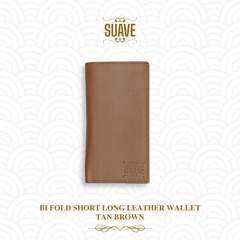 Bi Fold Short Long Leather Wallet - Tan Brown