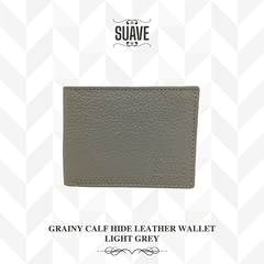Grainy Calf Hide Leather Wallet - Light Grey
