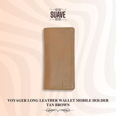 Voyager Long Leather Wallet Mobile Holder - Tan Brown