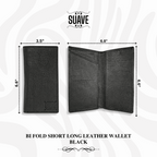 Bi Fold Short Long Leather Wallet - Black