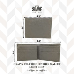 Grainy Calf Hide Leather Wallet - Light Grey