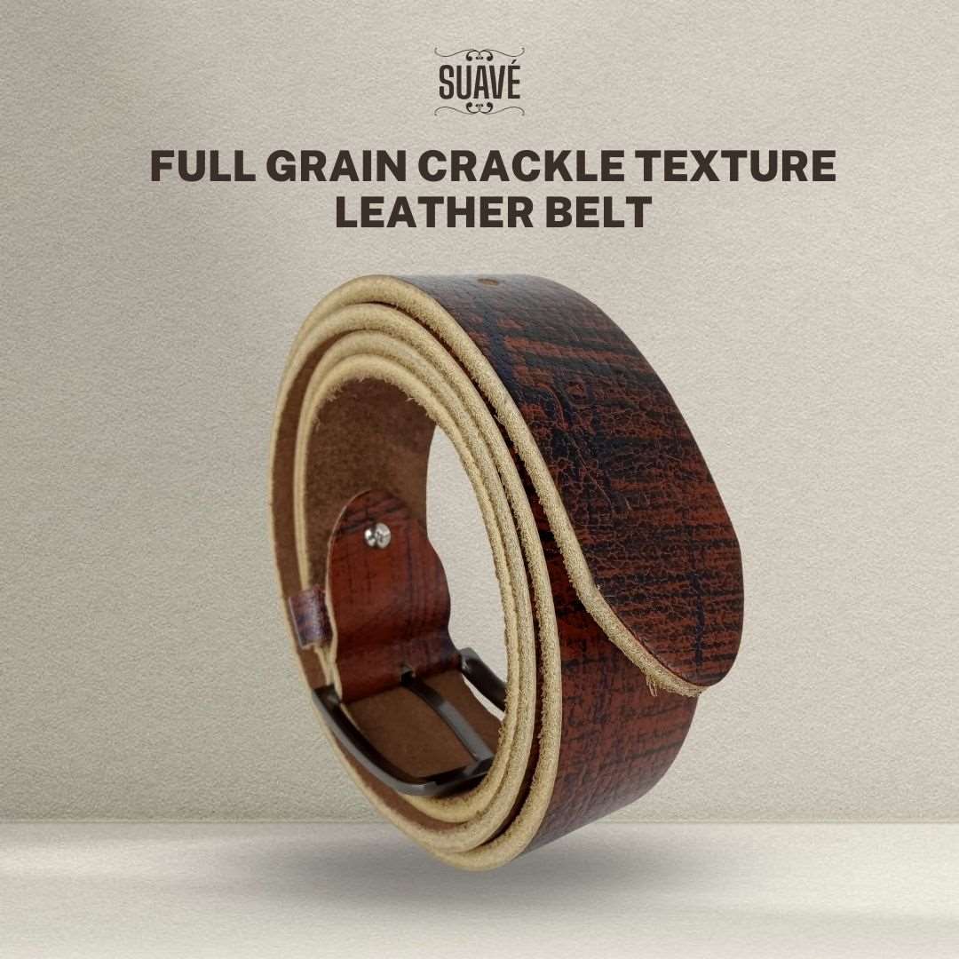 Full Grain Crackle Texture Leather Belt