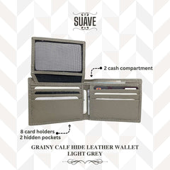 Grainy Calf Hide Leather Wallet - Light Grey