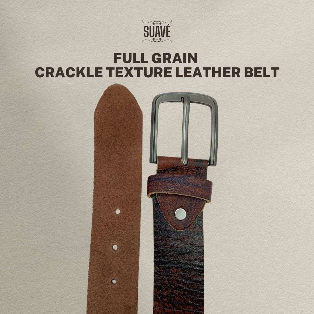 Full Grain Crackle Texture Leather Belt