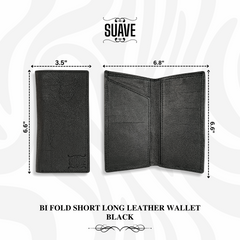 Bi Fold Short Long Leather Wallet - Black