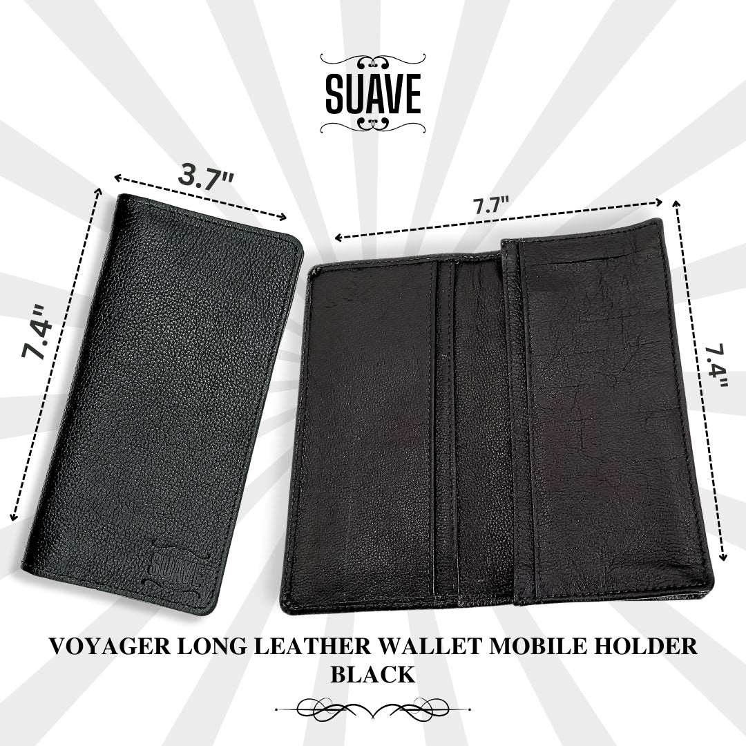 Voyager Long Leather Wallet Mobile Holder - Black Secondary image