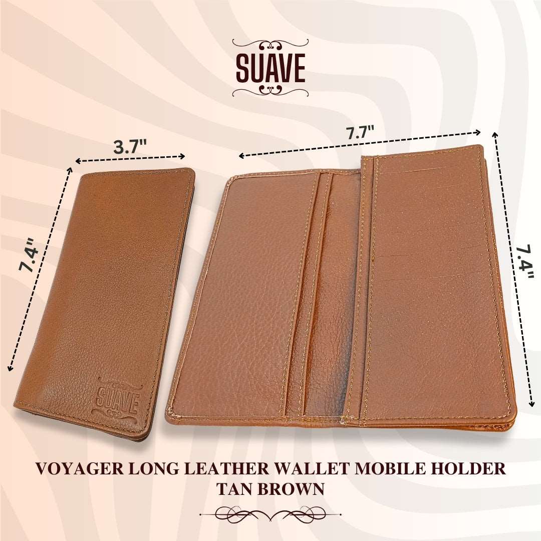 Voyager Long Leather Wallet Mobile Holder - Tan Brown