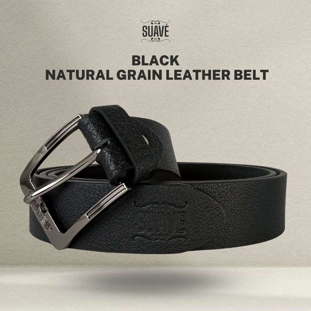 Black Natural Grain Leather Belt