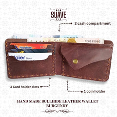 Hand Made Bullhide Leather Wallet - Burgundy