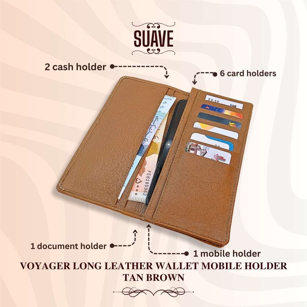 Voyager Long Leather Wallet Mobile Holder - Tan Brown