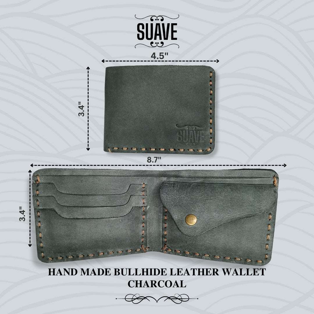 Hand Made Bullhide Leather Wallet - Charcoal