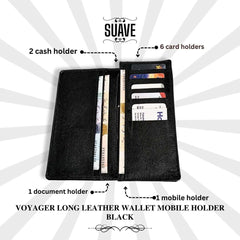 Voyager Long Leather Wallet Mobile Holder - Black