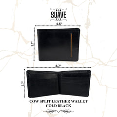 Cow Split Leather Wallet - Cold Black