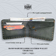 Hand Made Bullhide Leather Wallet - Charcoal