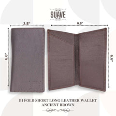 Bi Fold Short Long Leather Wallet - Ancient Brown