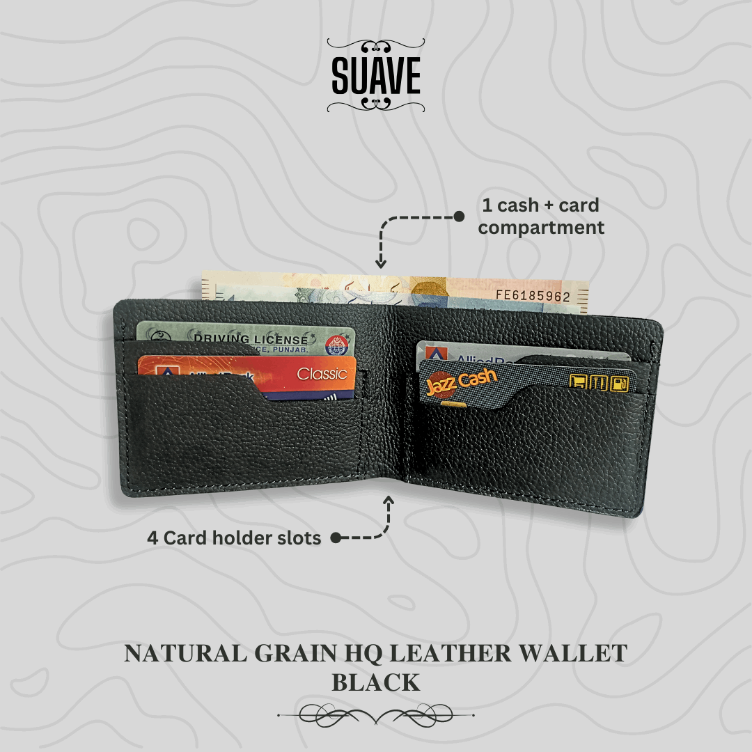 Natural Grain HQ Leather Wallet - Black