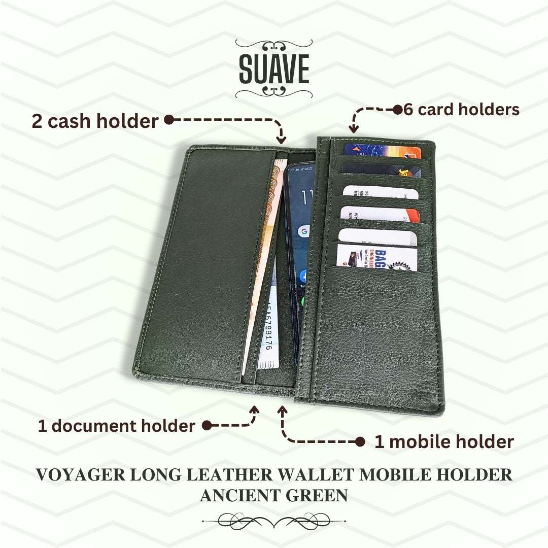 Voyager Long Leather Wallet Mobile Holder - Ancient Green