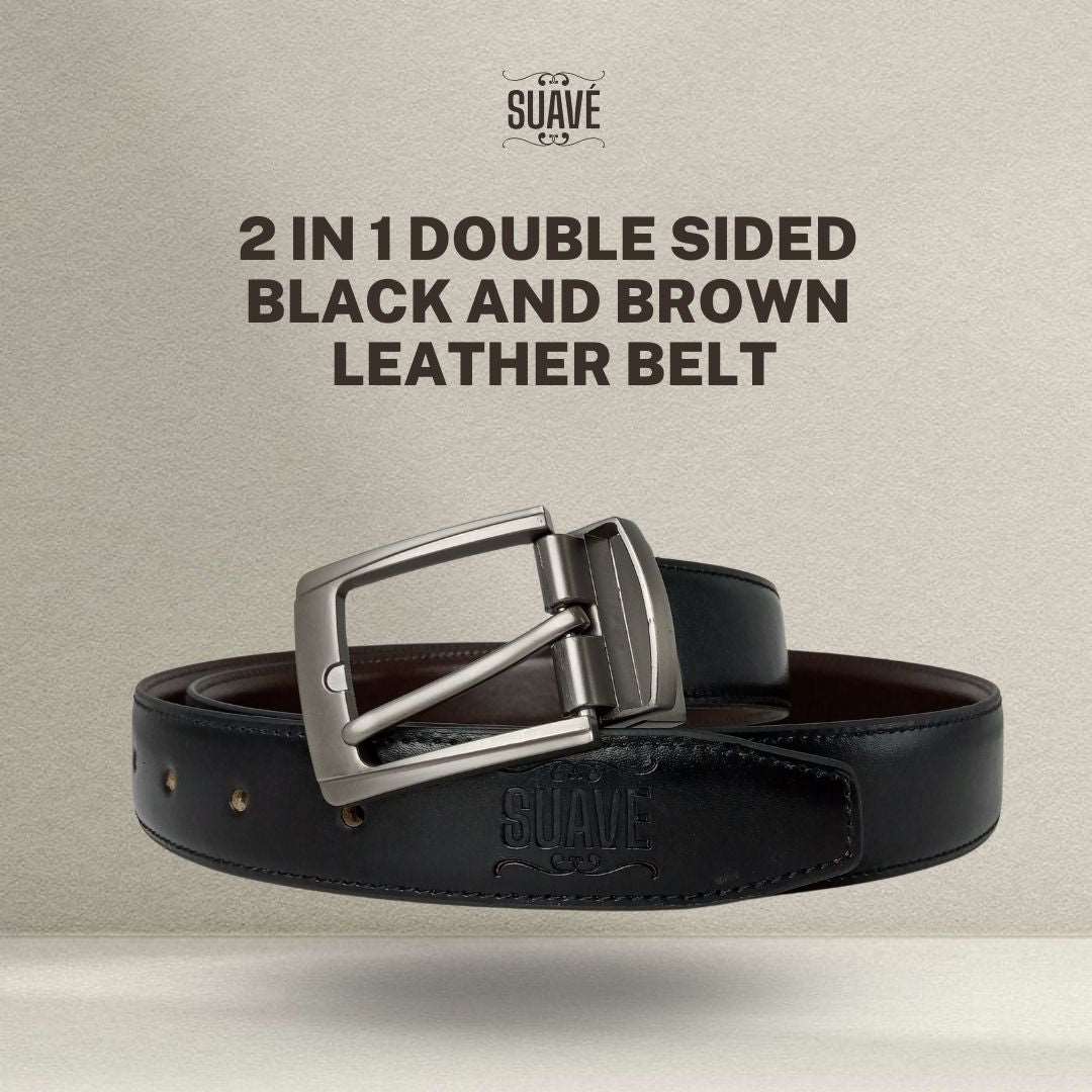 2 in 1 Double Sided Black and Brown Leather Belt Main image