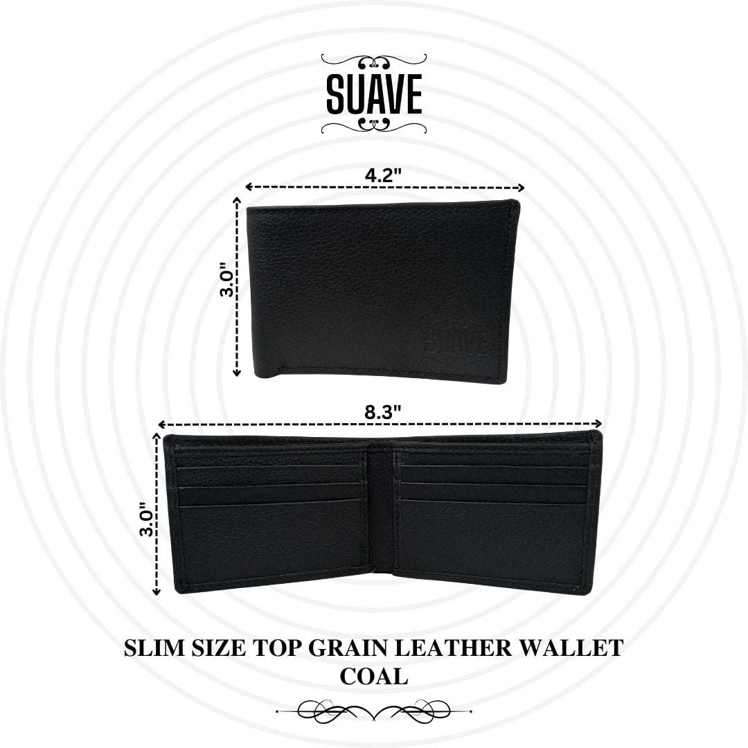 Slim Size Top Grain Leather Wallet - Coal