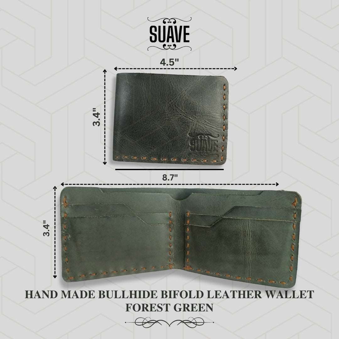 Hand Made Bullhide Bifold Leather Wallet - Forest Green