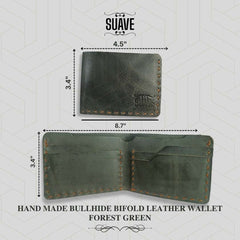 Hand Made Bullhide Bifold Leather Wallet - Forest Green