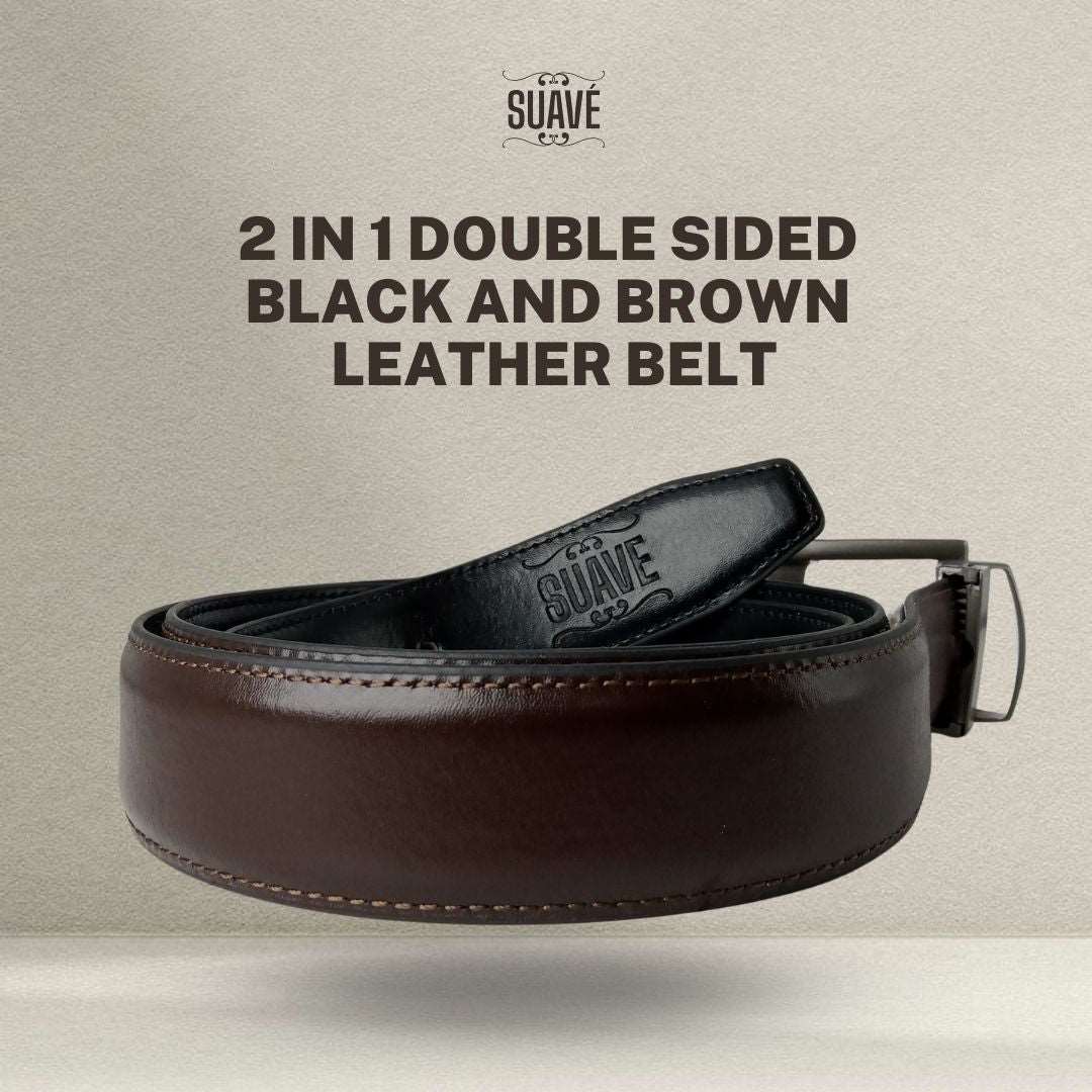 2 in 1 Double Sided Black and Brown Leather Belt