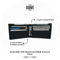 Slim Size Top Grain Leather Wallet - Coal