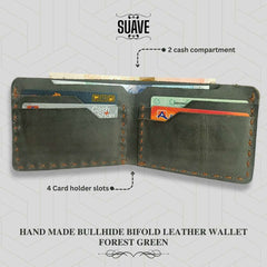 Hand Made Bullhide Bifold Leather Wallet - Forest Green