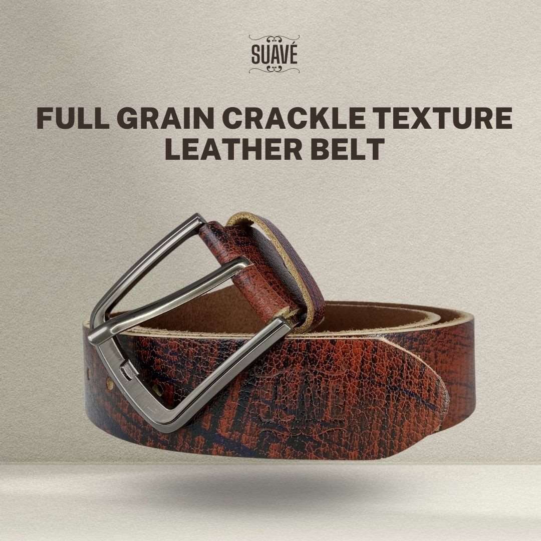 Full Grain Crackle Texture Leather Belt