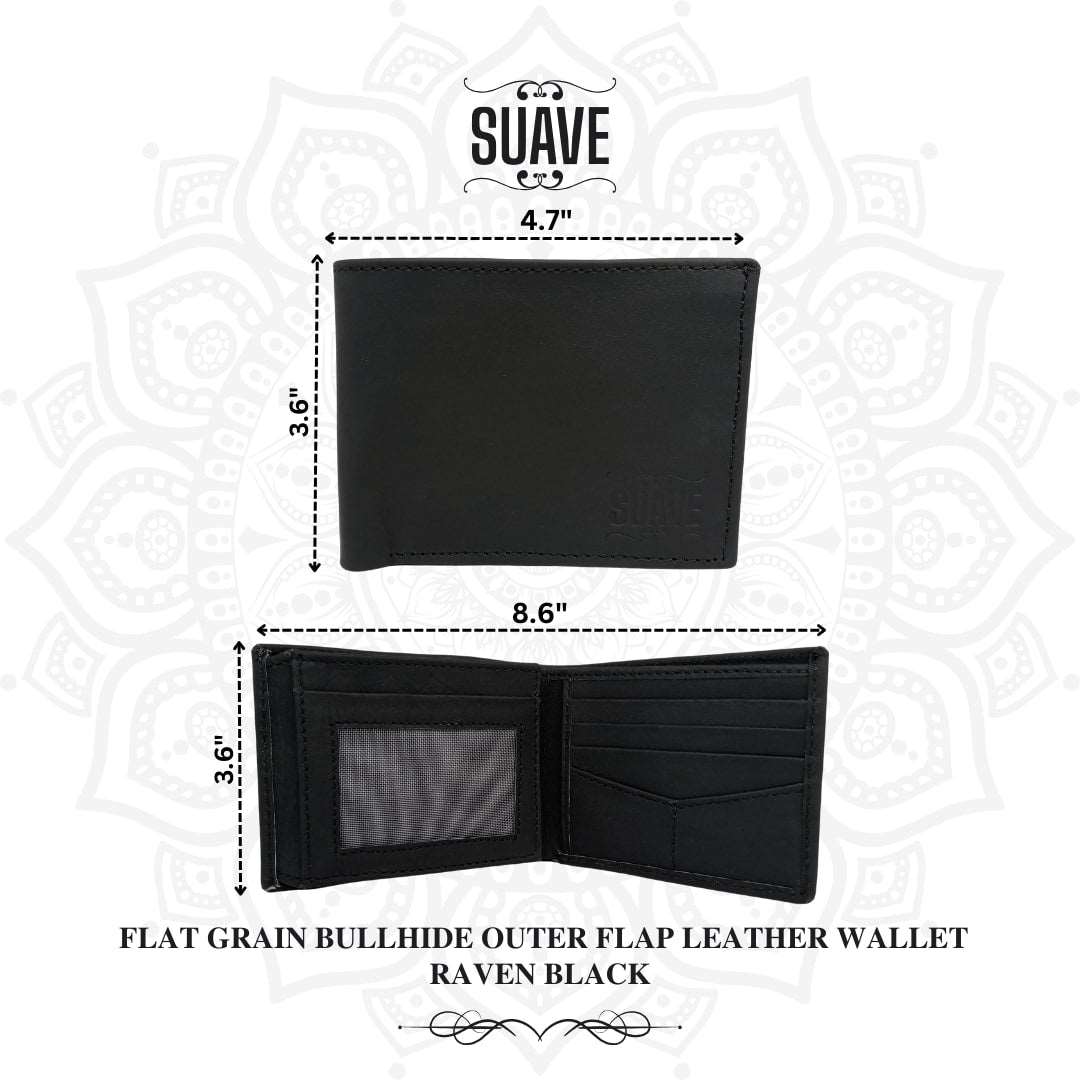 Flat Grain Bullhide Outer Flap Leather Wallet - Raven Black