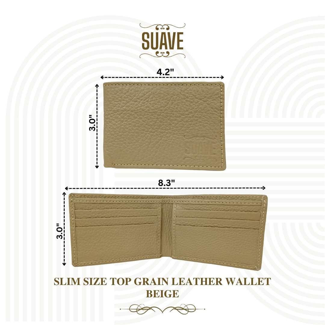 Slim Size Top Grain Leather Wallet - Beige