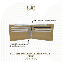 Slim Size Top Grain Leather Wallet - Beige