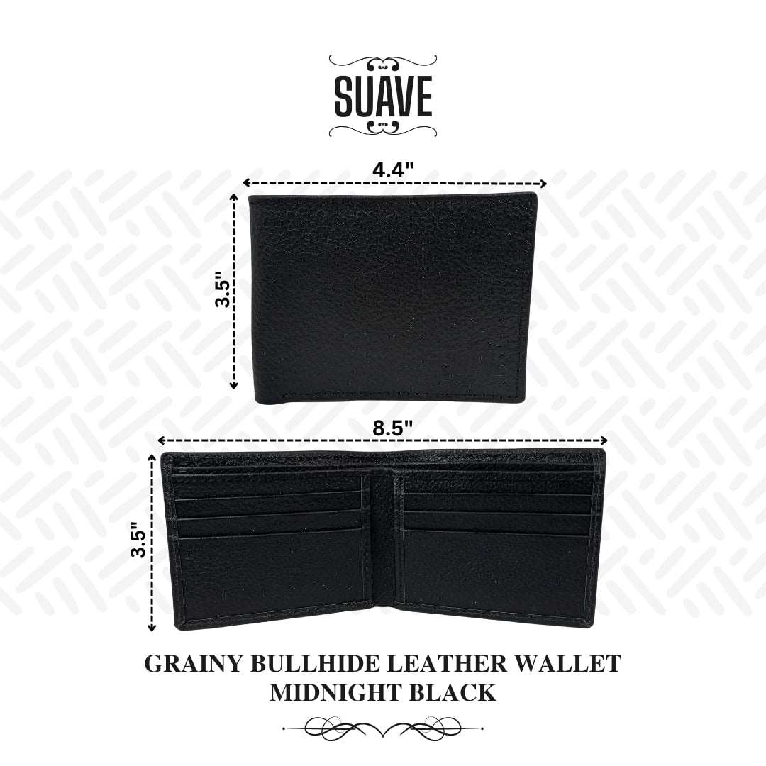 Grainy Bullhide Leather Wallet - Midnight Black