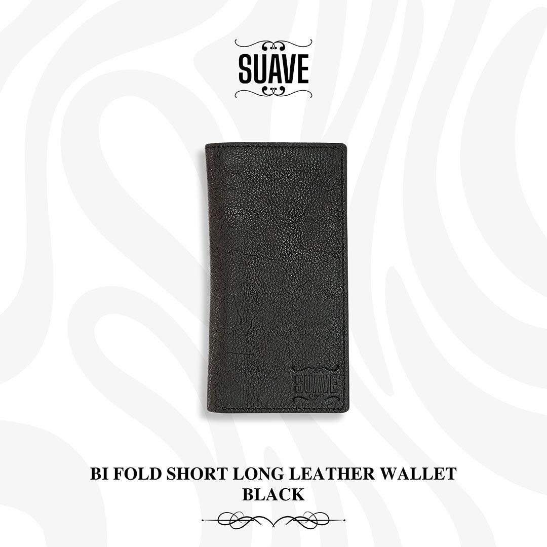 Bi Fold Short Long Leather Wallet - Black