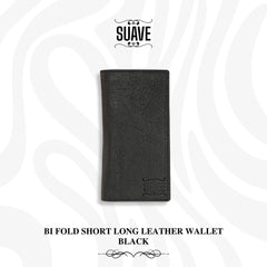 Bi Fold Short Long Leather Wallet - Black