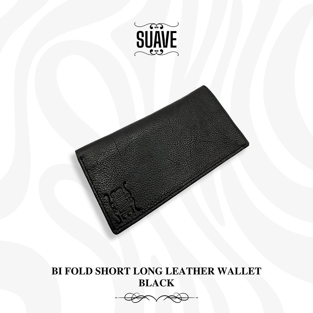 Bi Fold Short Long Leather Wallet - Black