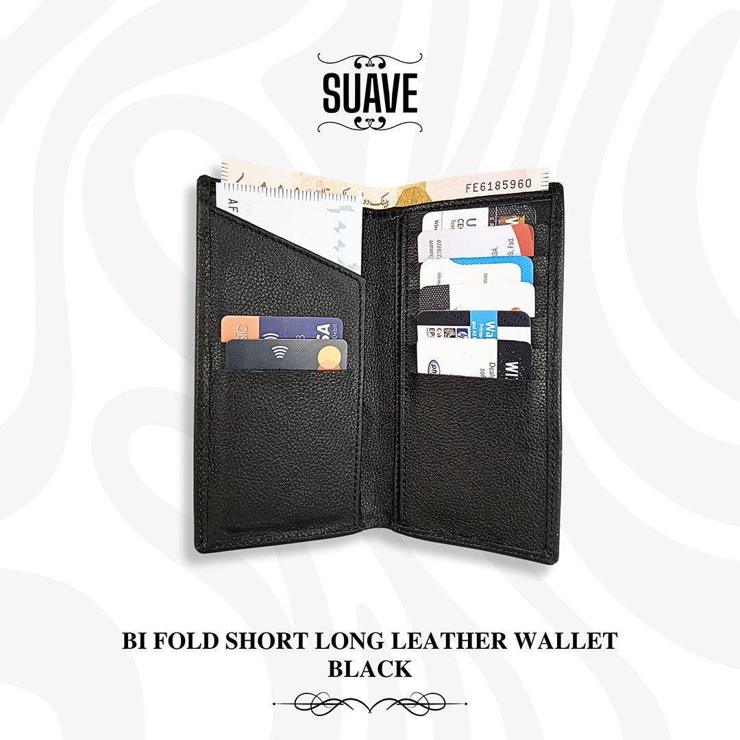 Bi Fold Short Long Leather Wallet - Black