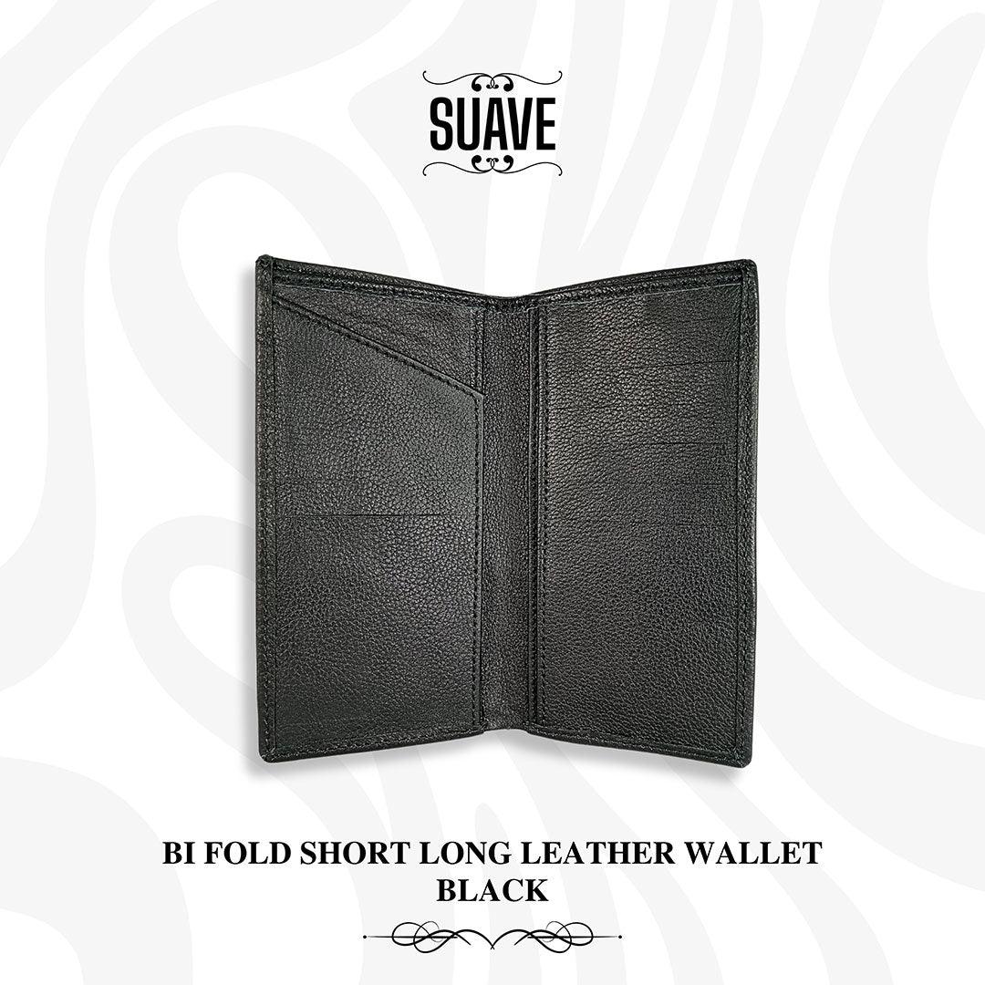 Bi Fold Short Long Leather Wallet - Black