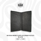 Bi Fold Short Long Leather Wallet - Black