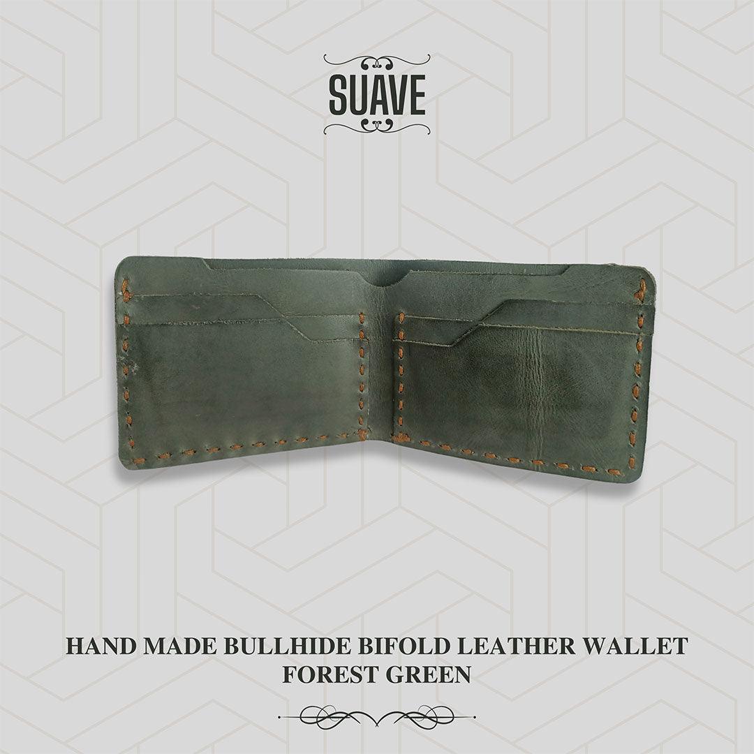 Hand-Made_Bullhide-Bifold-Leather-Wallet-Forest-Green-Open