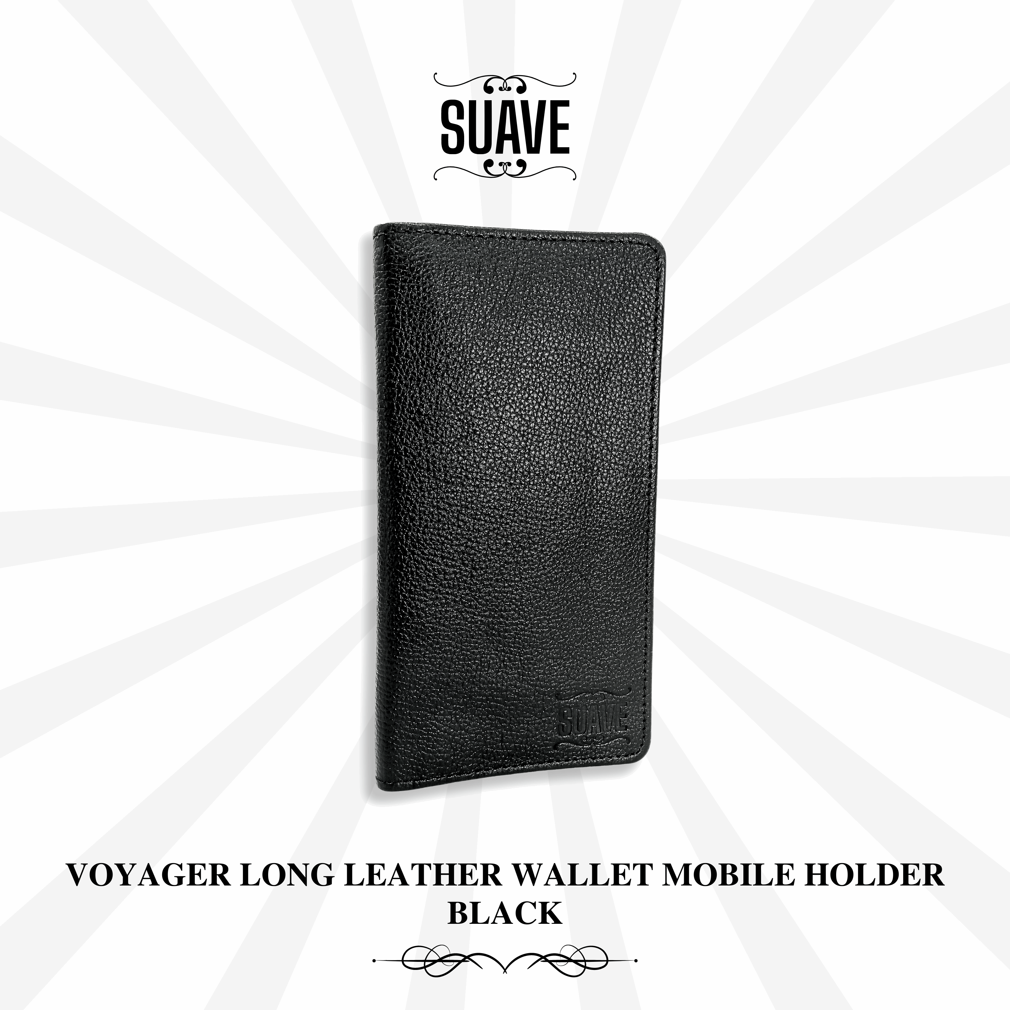 Voyager Long Leather Wallet Mobile Holder - Black