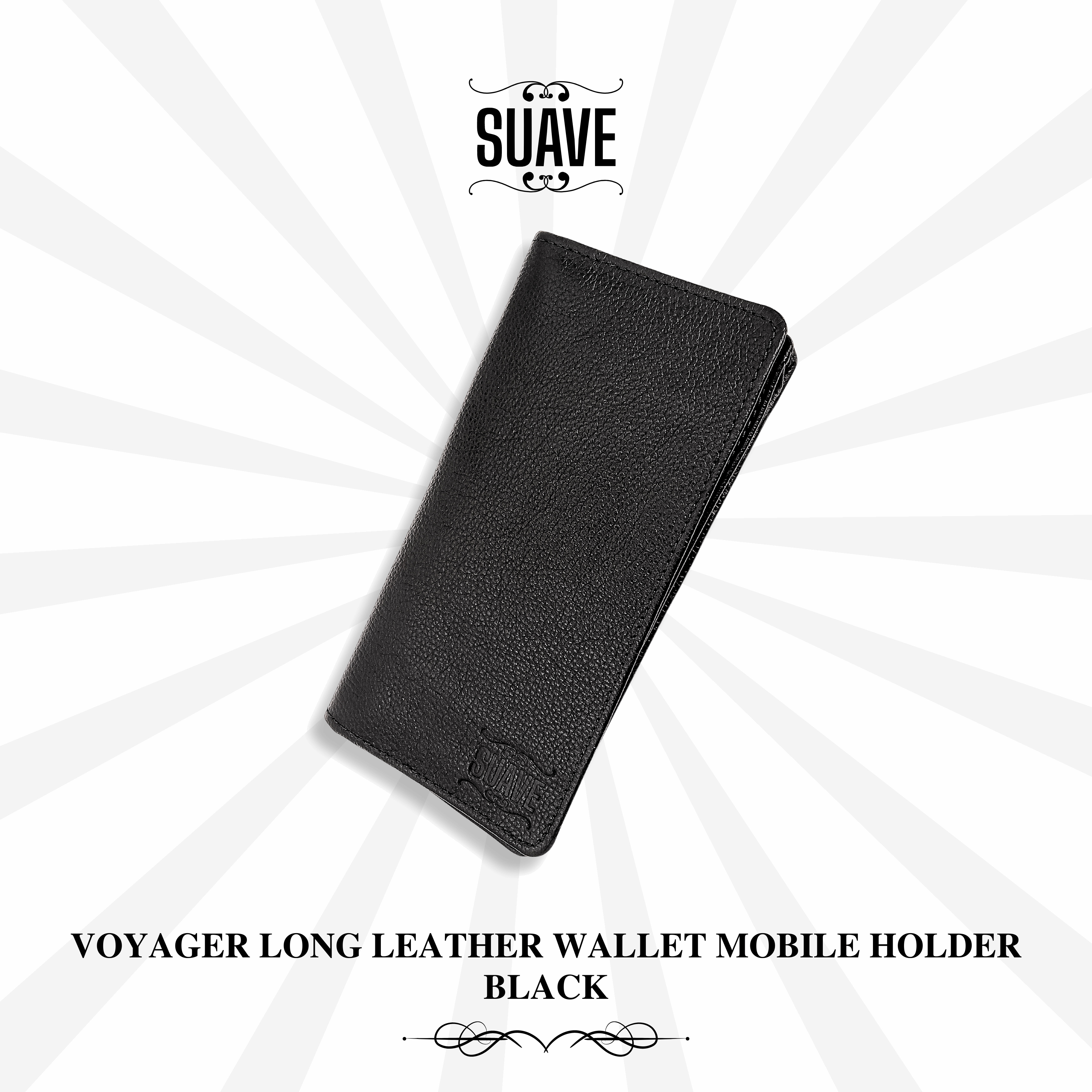 Voyager Long Leather Wallet Mobile Holder - Black