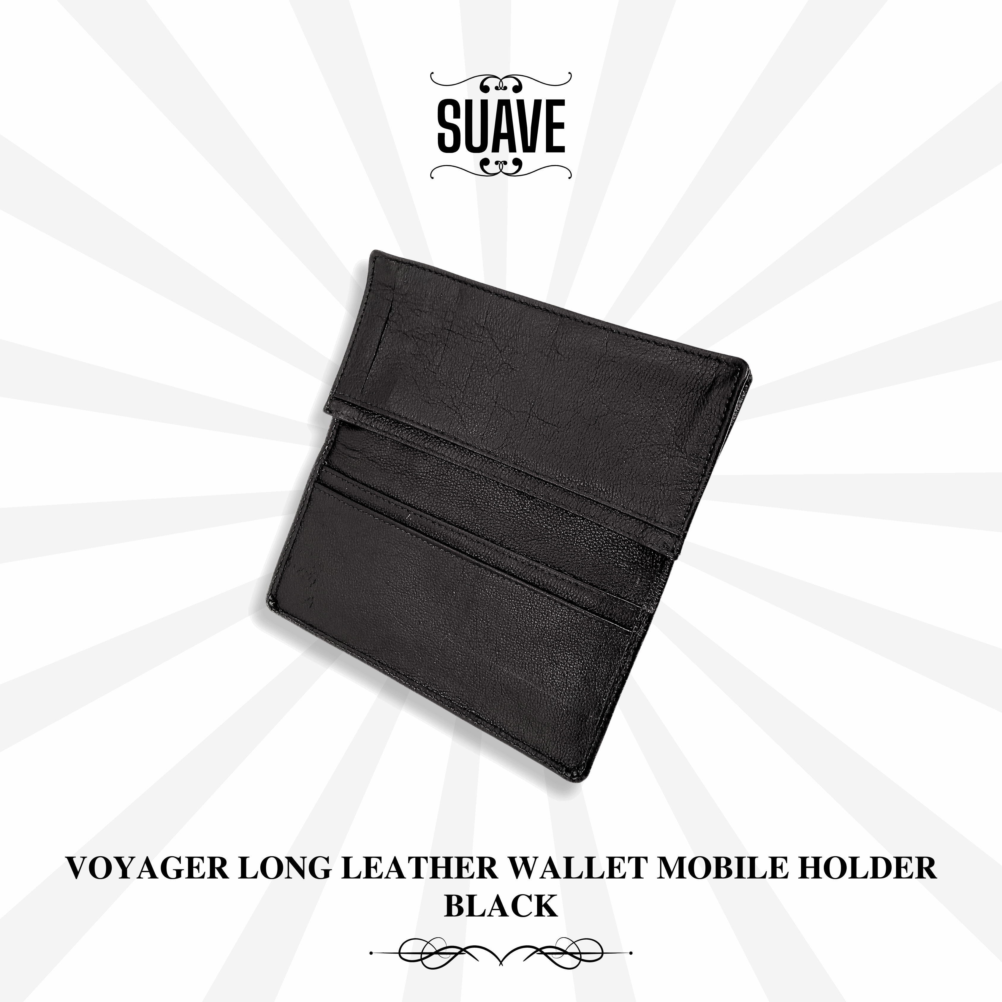 Voyager Long Leather Wallet Mobile Holder - Black