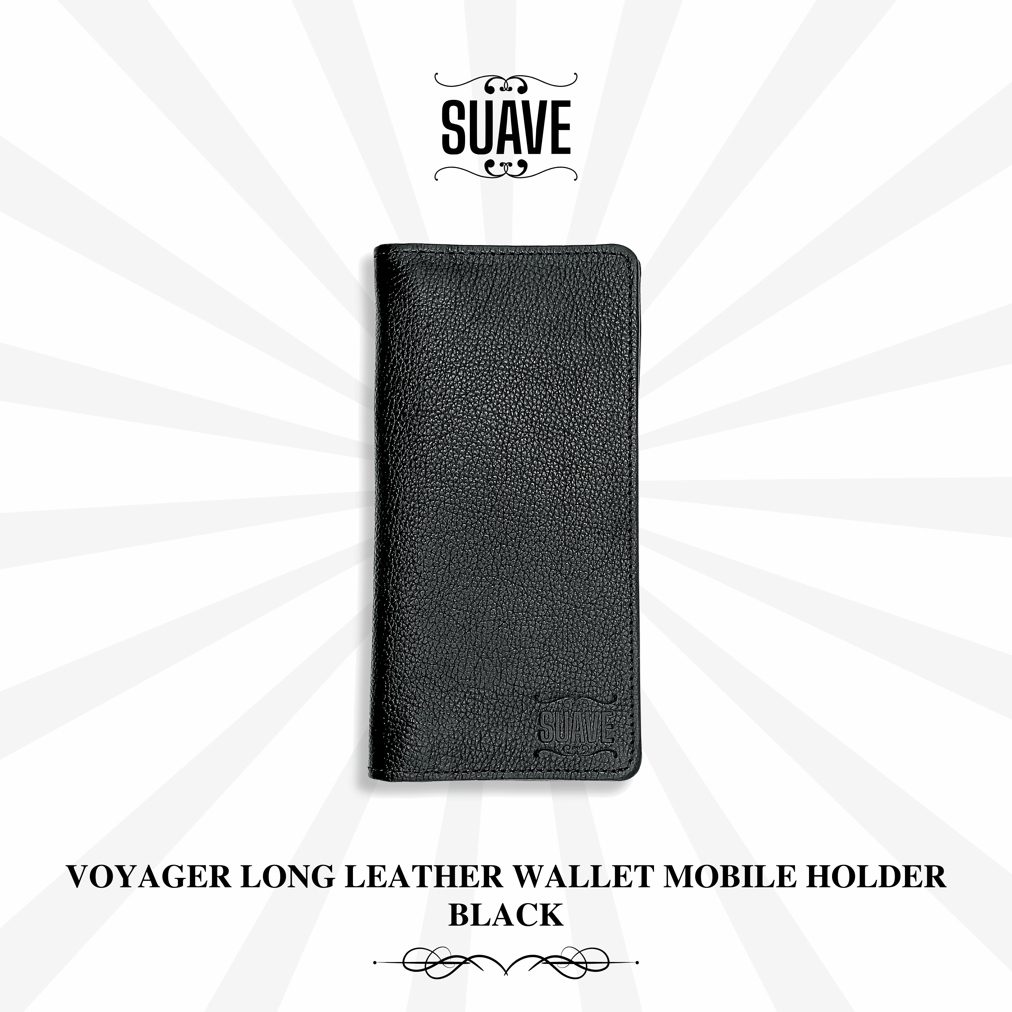 Voyager Long Leather Wallet Mobile Holder - Black