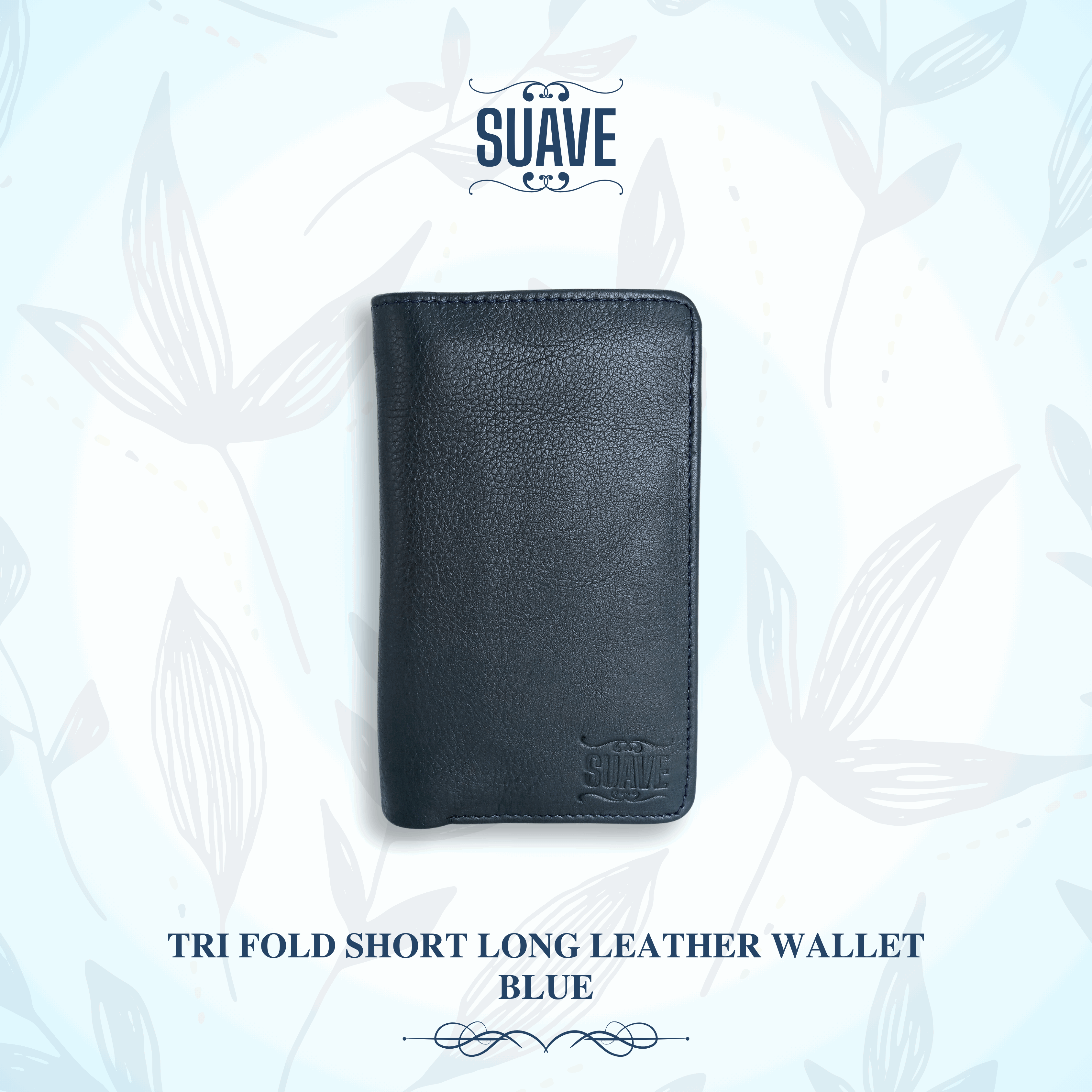 Tri Fold Short Long Leather Wallet - Blue Main image