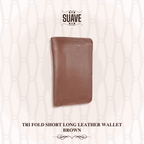 Tri Fold Short Long Leather Wallet - Brown - Suave Pk