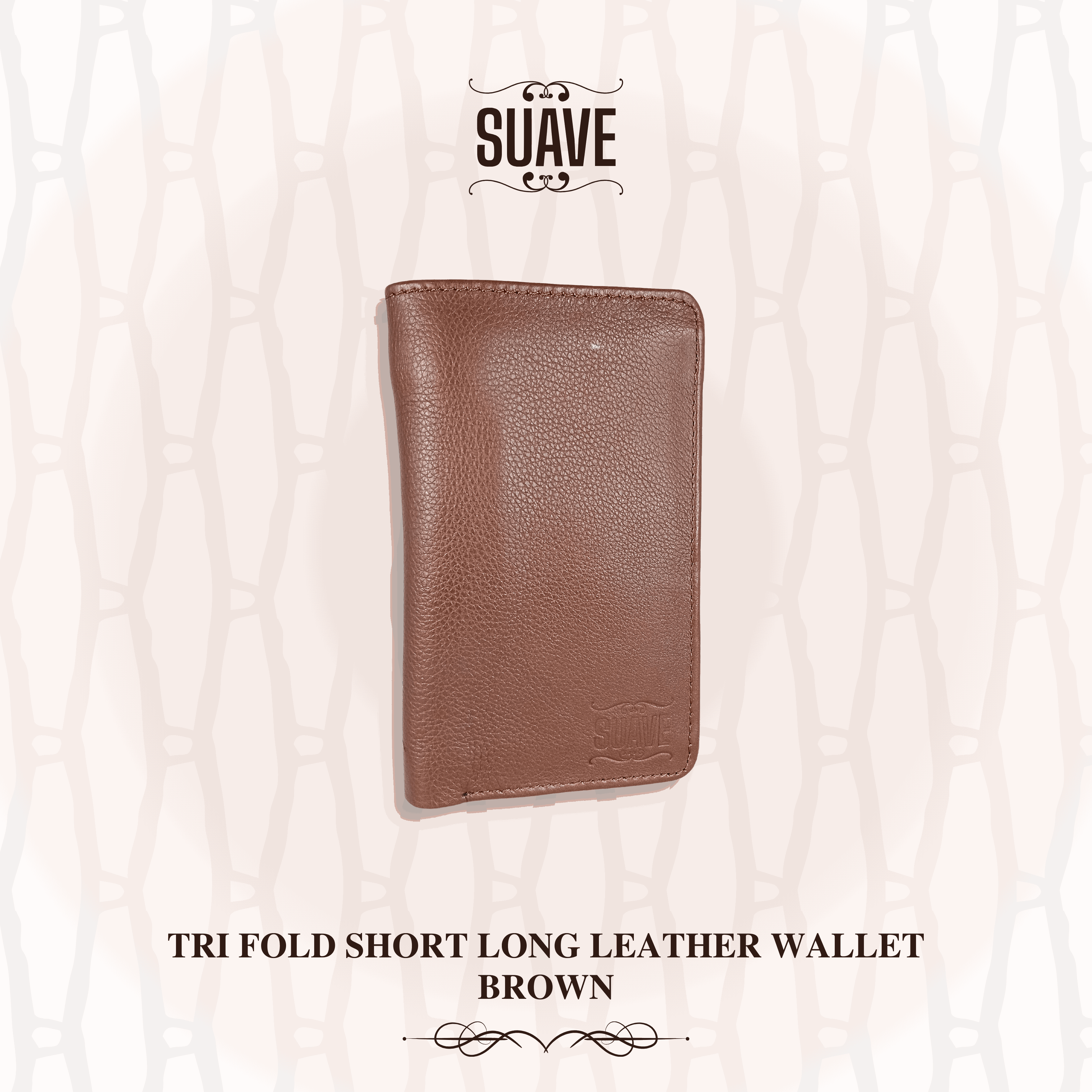 Tri Fold Short Long Leather Wallet - Brown - Suave Pk