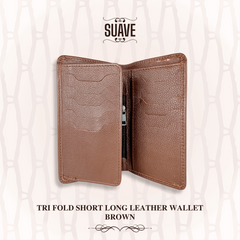 Tri Fold Short Long Leather Wallet - Brown - Suave Pk