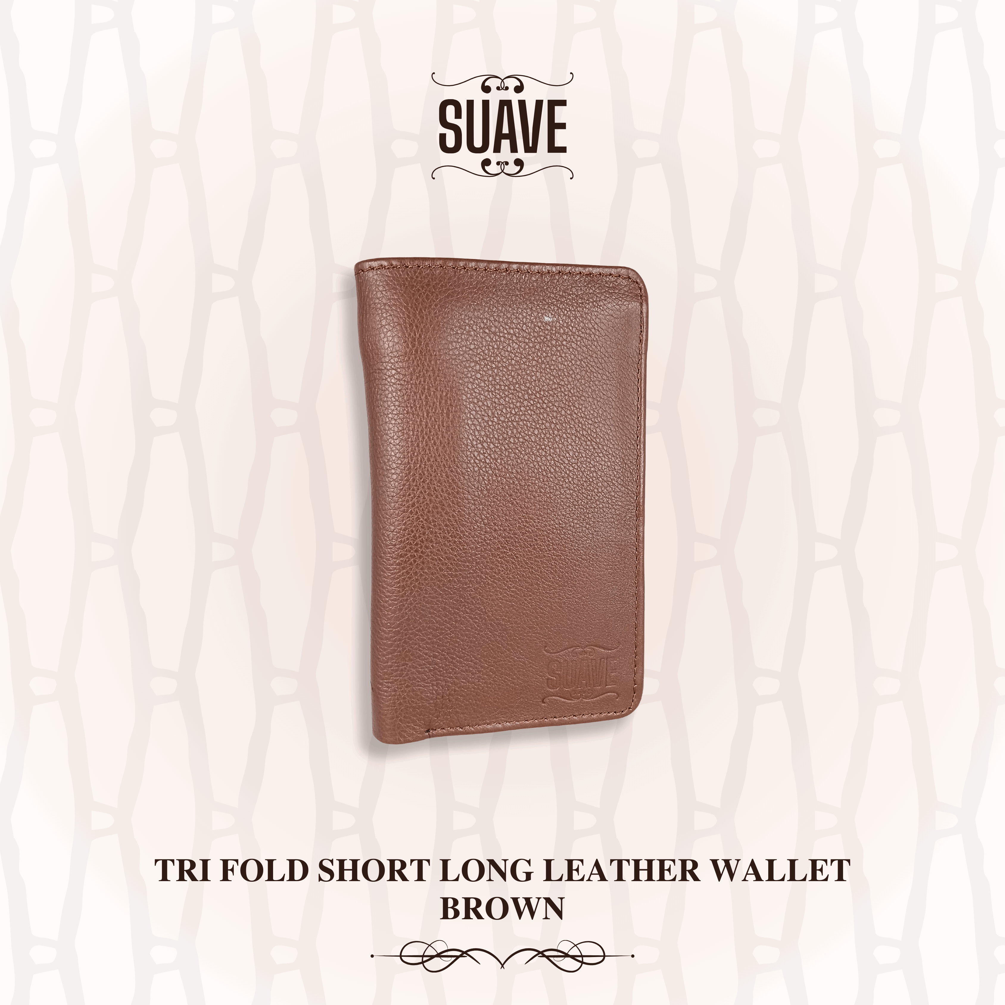 Tri Fold Short Long Leather Wallet - Brown - Suave Pk