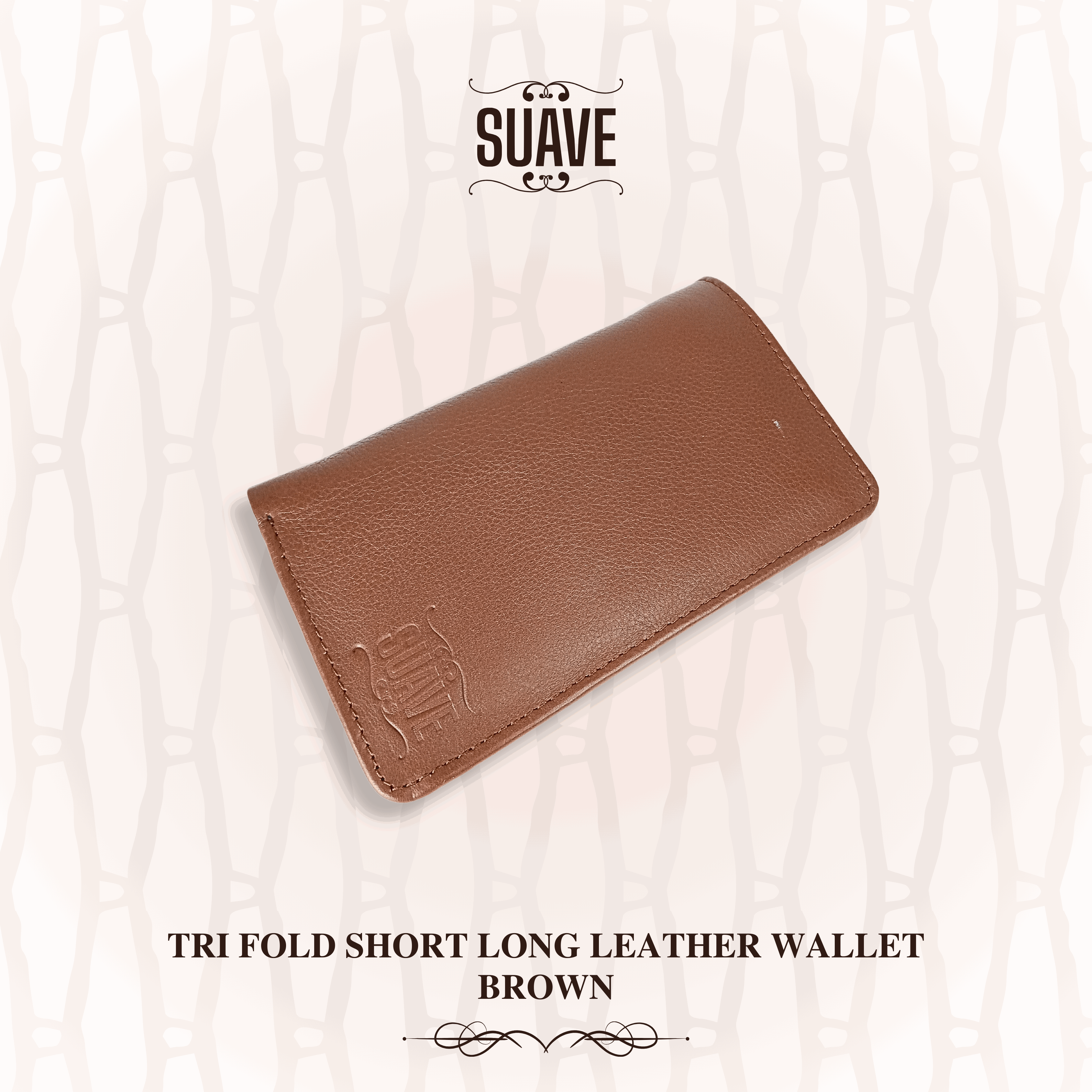 Tri Fold Short Long Leather Wallet - Brown - Suave Pk